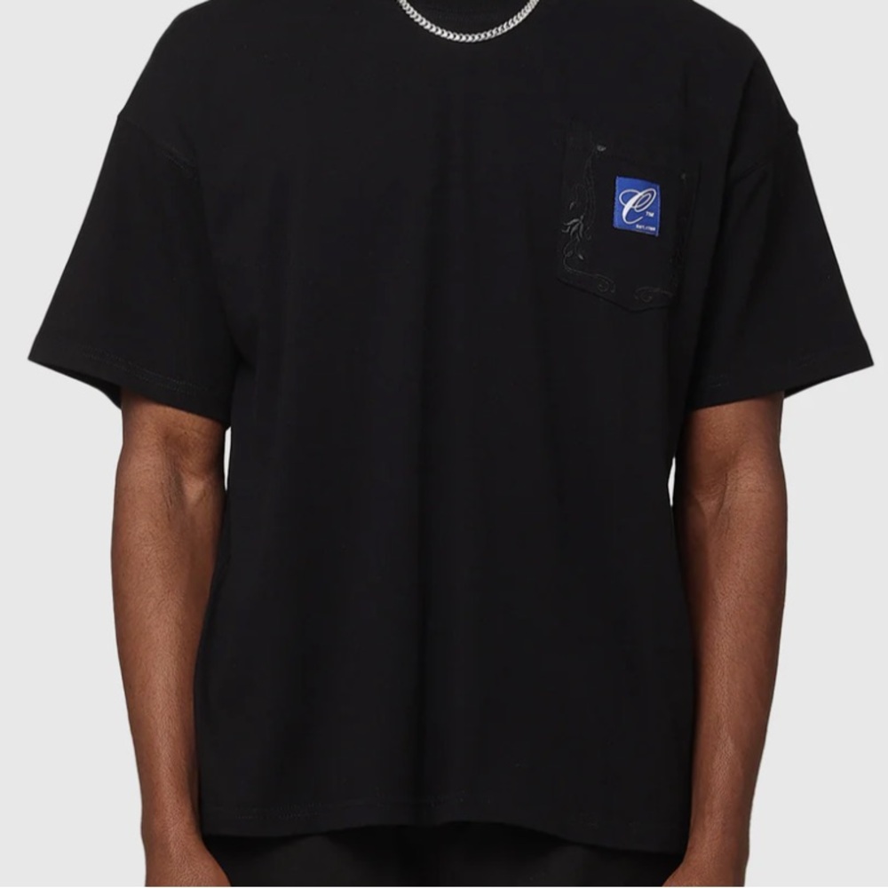Carre Paris Men's Embroidered Pocket Black Crewneck T-Shirt Size L -Streetwear